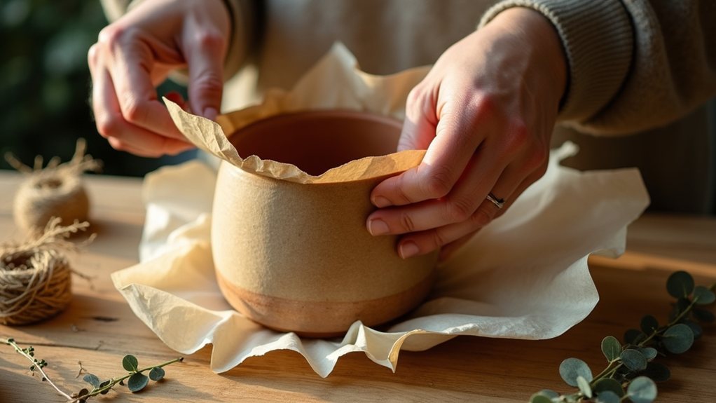 stuff vase with tissue wrap cushion